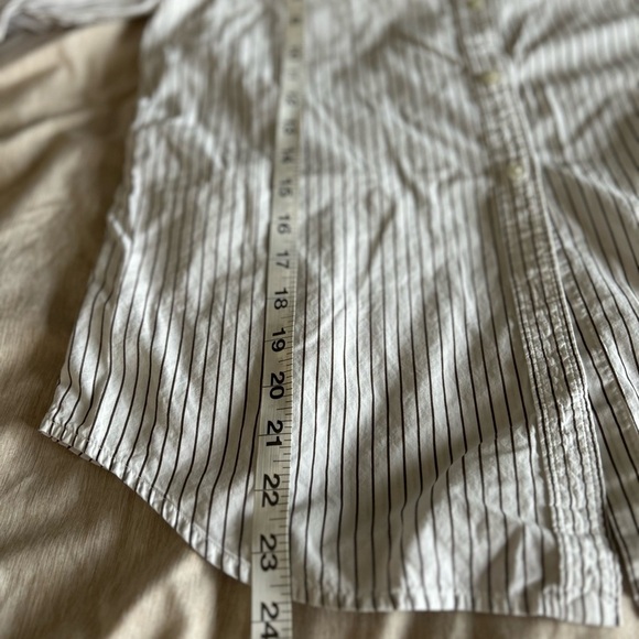 Chaps Light Academia Black and White 3/4 Sleeve Striped Casual Layering Shirt - Picture 6 of 7